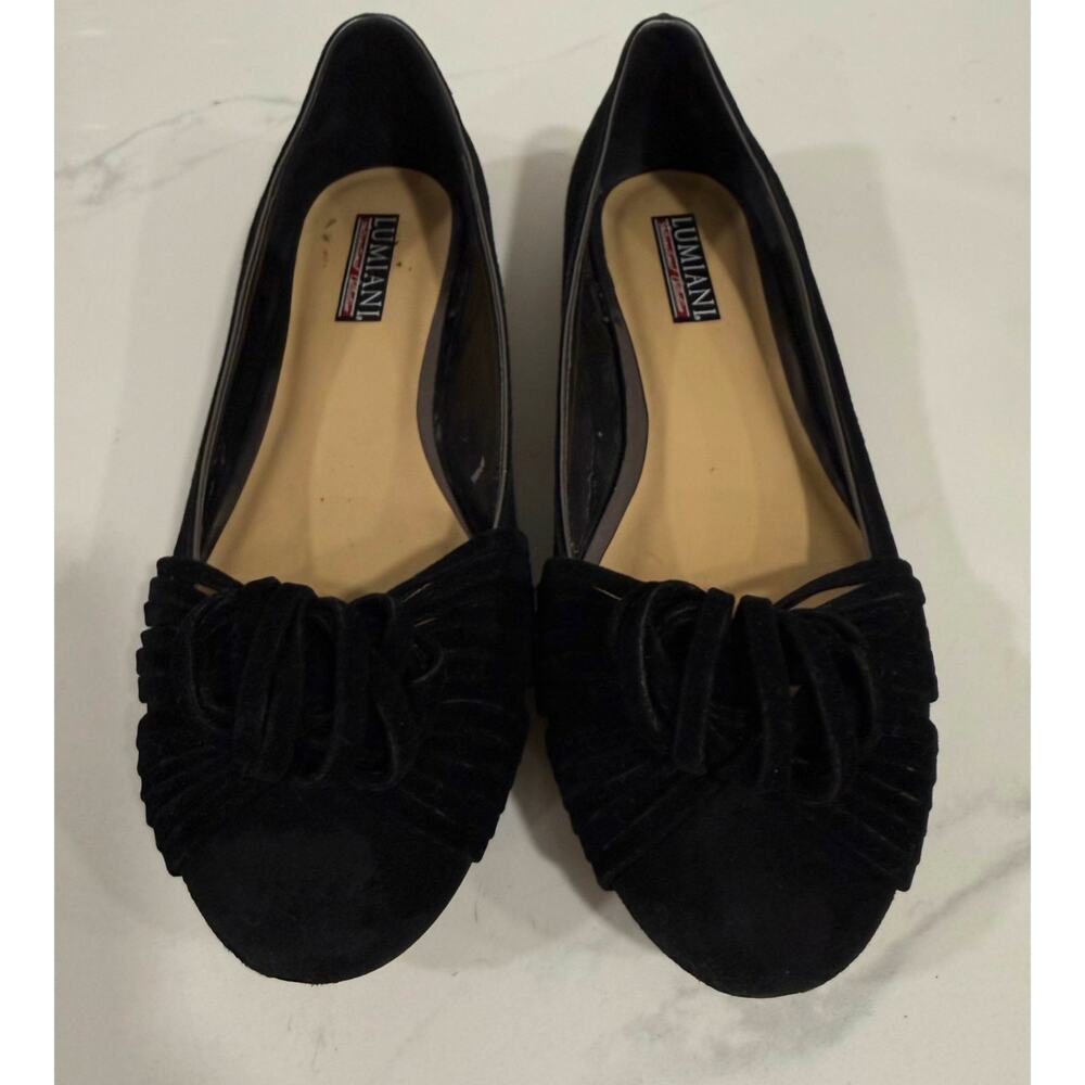 Lumiani Black Velvet Bow Ballet Flats Women's 8.5M Slip On Round Toe Party Shoes